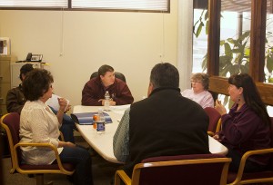 The Little Shell council meets inside a room in the tribal office for a monthly work session. The council is made up entirely of volunteers who were elected to office last November.