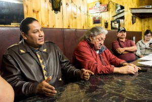 Blackfeet Tribal Business Council candidate, Nathan De Roche, left, talks about tribal reform during a Blackfeet Against Corruption meeting. BAC is an activist group that  supports the Sharp Faction.