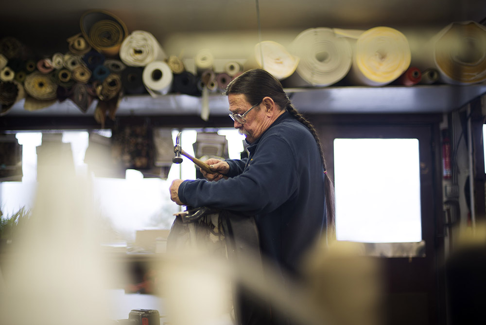 Daniel Pocha is a self-employed upholster in Helena. Pocha grew up in Helena moving between several different landless native communities, like Moccasin Flats, that were eventually torn down in the wake of urban renewal projects in the 1960s and 70s.