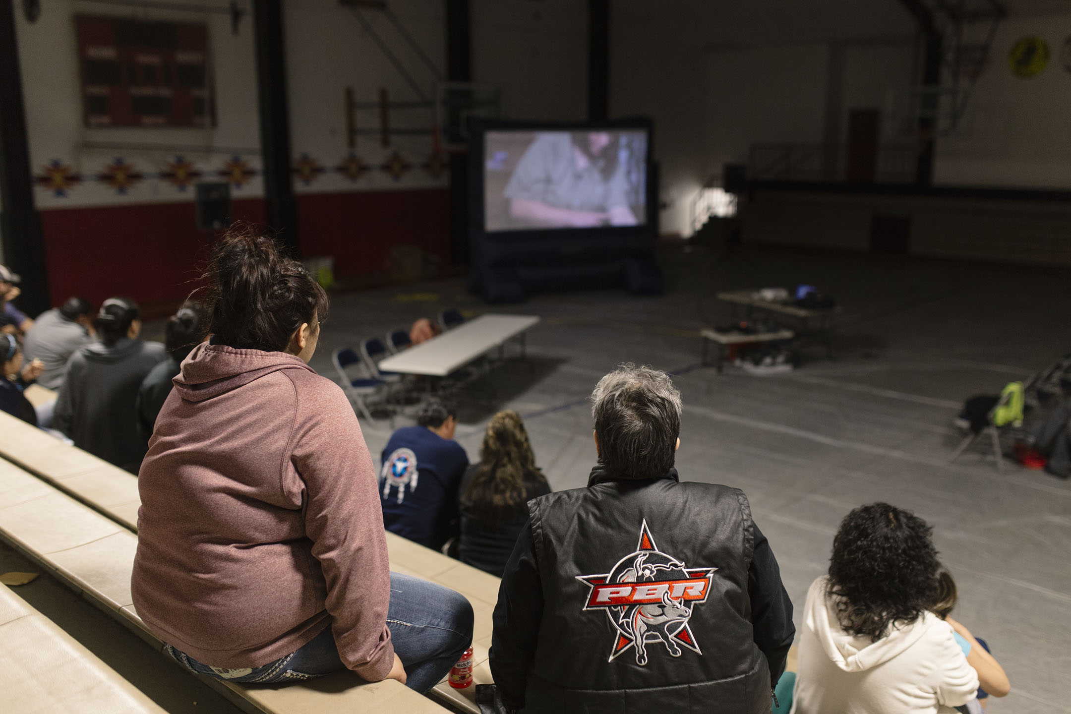 Blackfeet community members gather at Browning Middle School for a screening of the FBI-produced documentary film “Chasing the Dragon.” The film featured the graphic stories of ex-opioid addicts and called for community action to overcome opioid abuse.