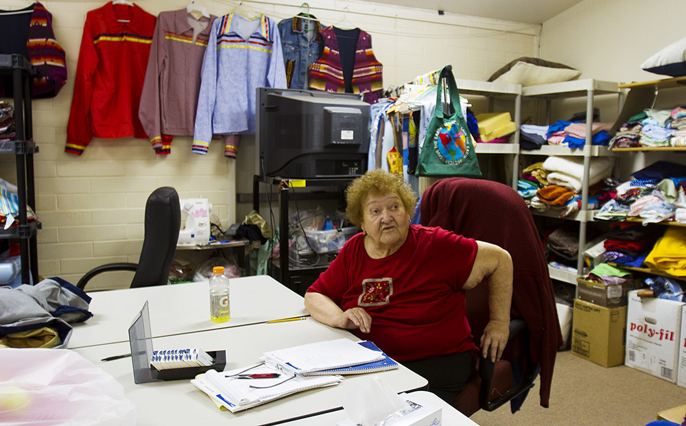Minerva Allen sits in the craft room at the Lodge Pole Senior Center. In the past, informational meetings have been held at the center to explain candidate’s platforms to elders who want to vote.