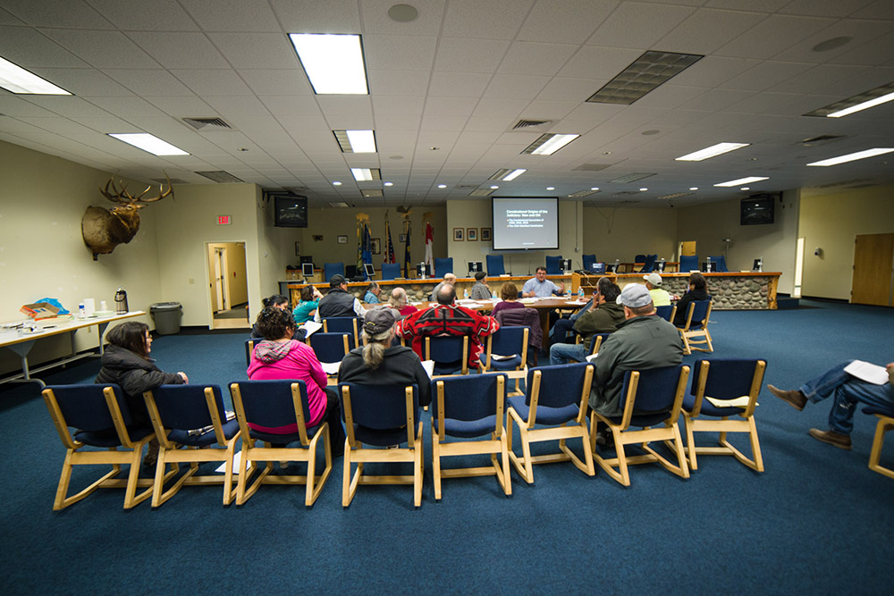 Community members gather at the Browning City Council Hall every Tuesday to work on the constitution reform. They discussed possible models of the judicial branch.