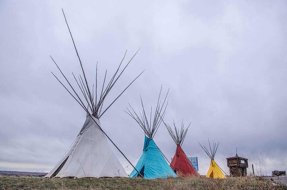 Four teepees stand outside the Custer Battlefield Trading Post on the Crow reservation.